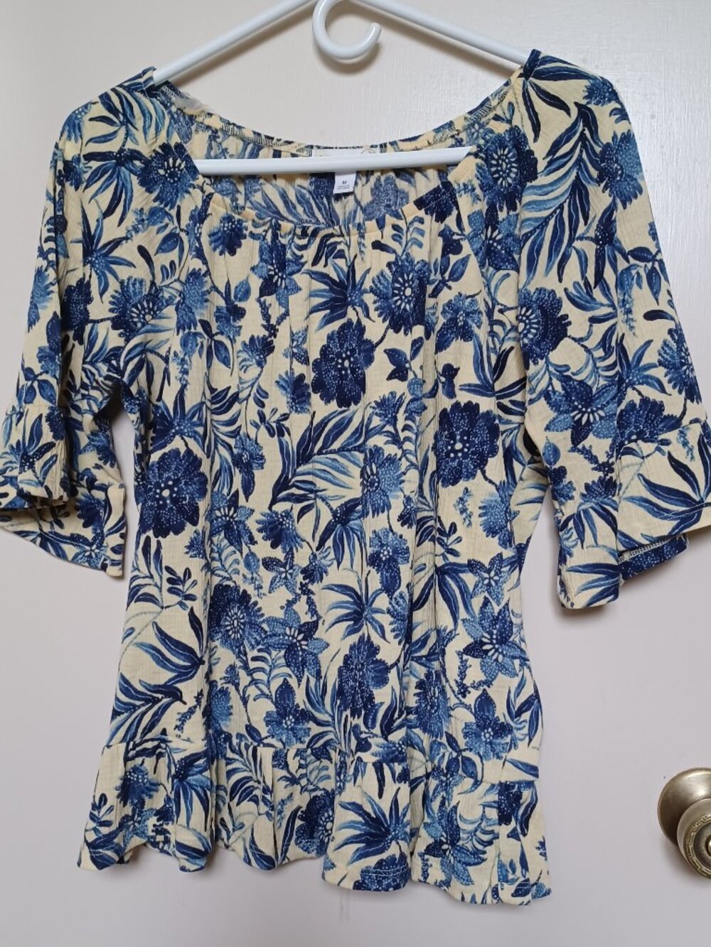 Westport 1962 Ruffle Tiered Bell Sleeves Blue & Yellow Floral Top Size M Boho